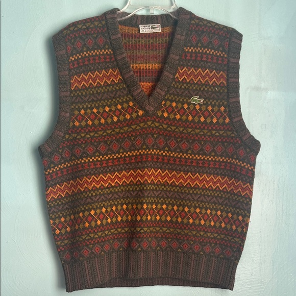 Lacoste Other - Lacoste Men's V-Neck Sweater Vest - Brown and Orange Pattern